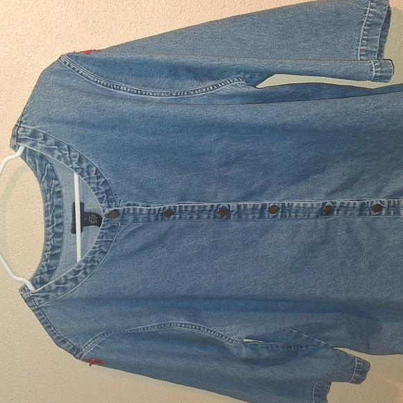Life Style Vintage Denim Button Down Star Patches Lagen Look 1X - Picture 2 of 6